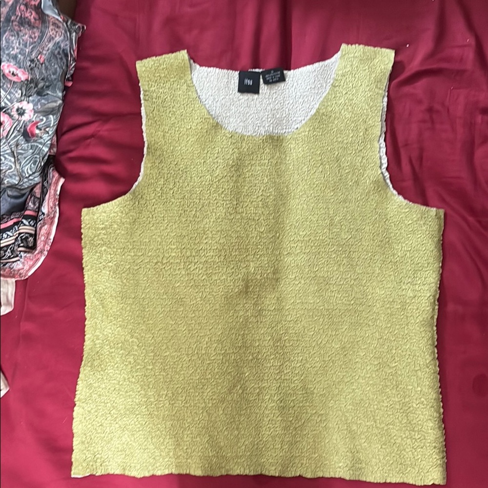 Yellow and Cream Smocked Sleeveless Tank Top